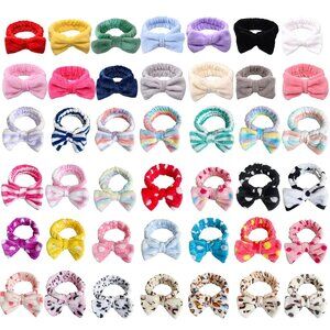 42 Pcs Cute Fluffy Bow Headbands - Adjustable Spa Makeup Headbands for Women, Gi
